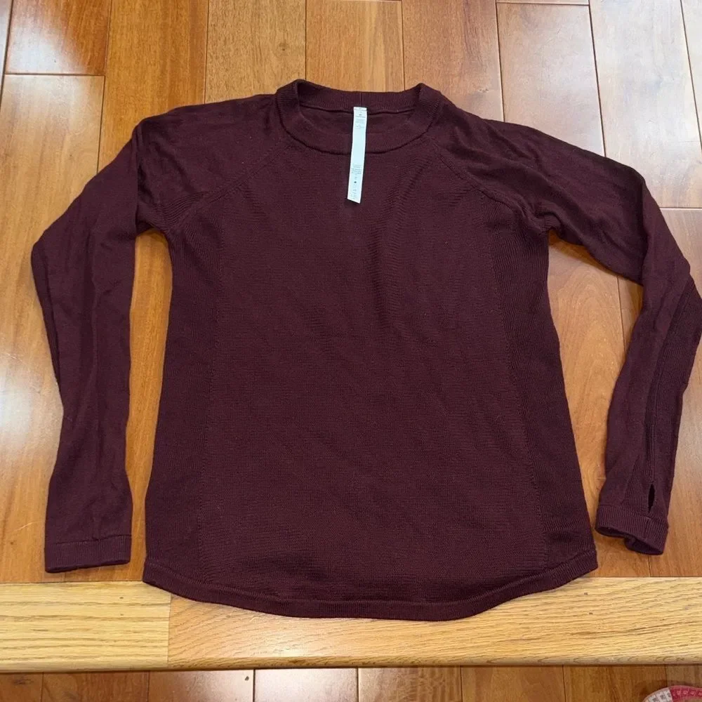 Lululemon Women's Burgundy Long Sleeve Merino Wool Sweater Size 10